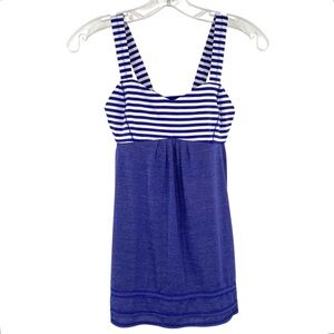Lululemon Run Back On Track Tank Top Sz 4 Blue White Stripe Drawstring